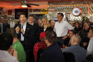 Rep. Aaron Schock, R-Peoria, left, campaigning in March with ...