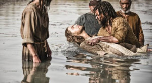 Jesus is baptized by John the Baptist in 'The Bible' miniseries ( The ...