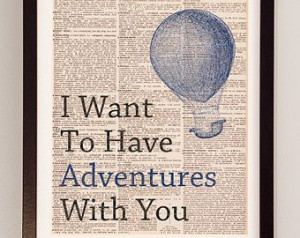 ... with you print on vintage dictionary paper travel quote gift for him