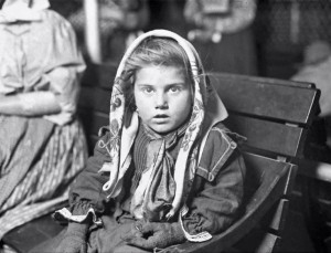 Norwegian immigrant child, Ellis Island, 1920.