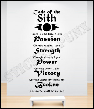 ... Star Wars Code of the Sith Removable Vinyl Wall Quote Decal Sticker