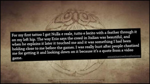 through it on my left hip. The way Ezio says the creed in Italian ...