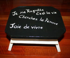 Hand Painted Wood Foot Stool Bench French Sayings Black White For sale ...
