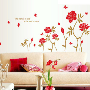 Piece Red Peony Flowers Wall Stickers For Home Wall Decoration ...