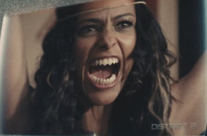 Enobaria shows off her teeth at the 75th Hunger Games reaping.