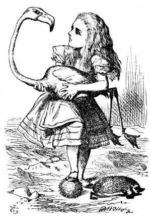 Alice with flamingo (original Alice in Wonderland drawing, 1865, by ...