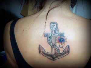 Tattoos.so » Family, Friendship, and Love Anchor Tattoo on Upper Back