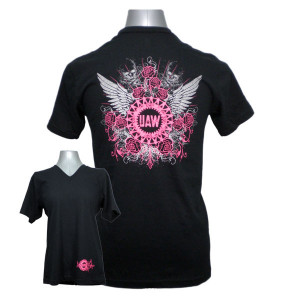 UAW LadyBikerSkull PinkBackGraphic