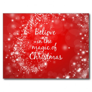 Red Sparkles with Christmas Magic Quote Post Card