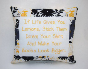 ... Stitch Pillow, Black and Yellow Pillow, If Life Gives You Lemons Quote