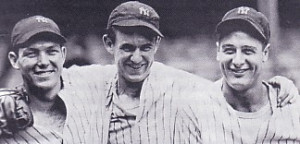 With his best friends, Bill Dickey (l) and 