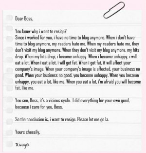Funny resignation letter – Dear Boss! I quit
