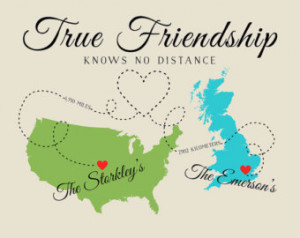 ... Friend Gift, Long Distance Gift, Friend Quote, Map, Two Country
