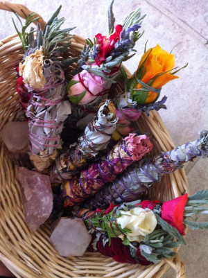 Medium healing sacred sage smudge stick with roses, lavender, rosemary ...