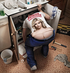 Magic shirt turns plumber's buttcrack into attractive lady cleavage