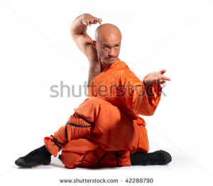 Shaolin warriors monk on white background - stock photo