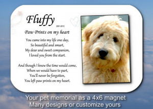 ... pet memorial magnet Paw prints on my heart . pet loss sympathy pet