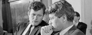 Senator Edward M. Kennedy confers with his brother, Robert F. Kennedy.