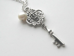 My Secret Garden Key necklace, simple, delicate, skeleton key, silver ...