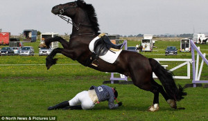 Lucky: The horse jumps over Helen, leaving her with only a few bruises