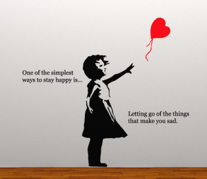 ... Heart Floating Balloon Girl 2 Colour Happy Inspirational Quote Picture