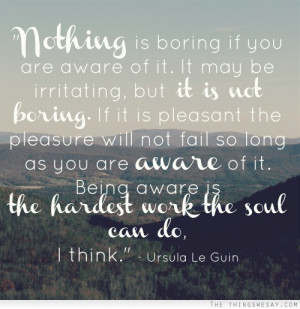 Nothing is boring if you are aware of it it may be irritating but it ...