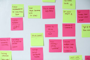 Post-it notes on a wall. Things to do. Great things to do.