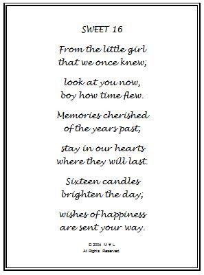 16th Birthday Poem Frame