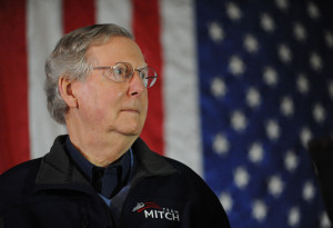 Sen. Mitch McConnell, R-Ky., waits to speak during a campaign stop at ...