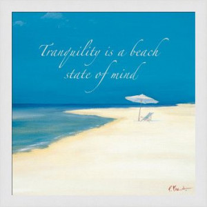 Beach Tranquility on White Planks High Quality Giclee Print Wood Frame