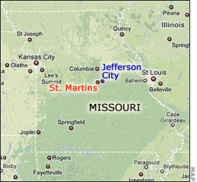 Map of Mo. with St. Martins and Jefferson City locators.