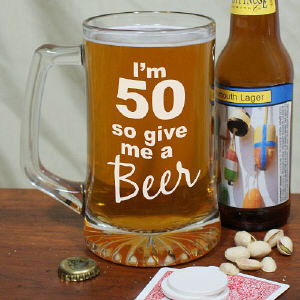Give Me A Beer Personalized 50th Birthday Glass Mug