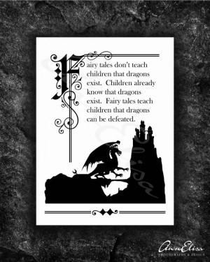 Illuminated Fairy Tale Quote with Dragon Sihlouette