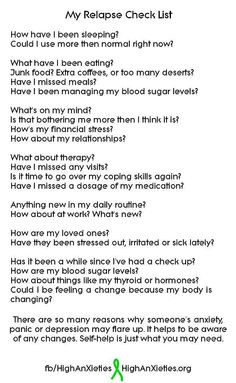 Relapse Check List. #depression #recovery #relapse More