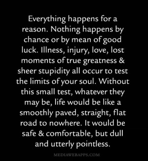 Everything happens for a reason. Nothing happens by chance or by mean ...
