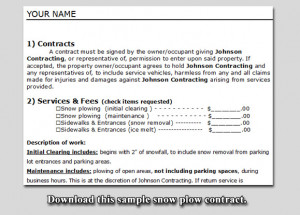 Snow plow contract sample.