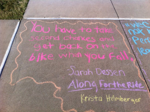 ... in quote graffiti they chalked favorite quotes from books outside