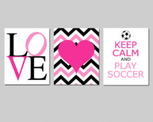Soccer Girl Kids Wall Art Trio - LO VE, Chevron Heart, Keep Calm and ...