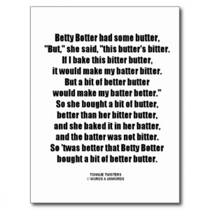 Betty Botter Bitter Butter Better (Tongue Twister) Postcard