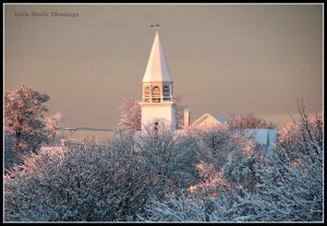 This winter photo is of our church steeple. I took this the morning ...