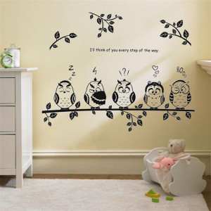 Cute-family-owls-on-the-branch-Cartoon-wall-decoration-for-kids-room-i ...