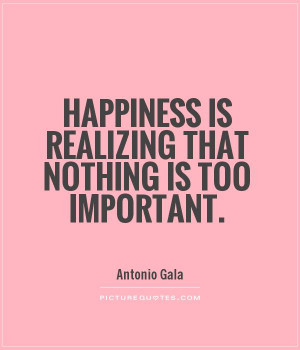 Happiness is realizing that nothing is too important. Picture Quote #1