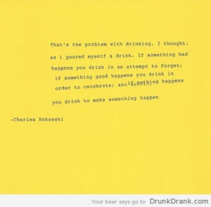 Charles Bukowski quote on the problems with drinking