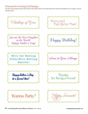 Printouts for Greeting Card Sayings