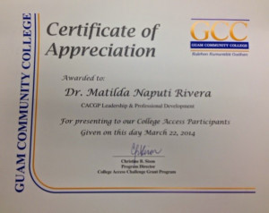 Certificate of Appreciation - GCC Presentation: 3/22/14