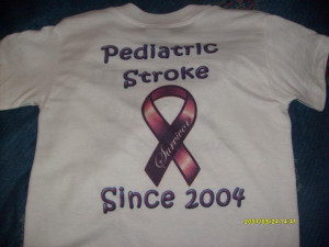 Front and back of the shirt made for this years Stroke Awareness event