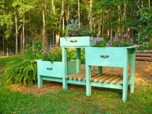 CUTE planter made from leftover drawers after making planters bench. A ...