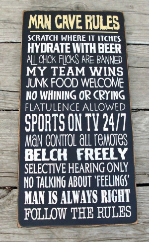Large Wood Sign Man Cave Rules.