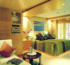 Master stateroom consisting of hundreds of little blinking lamps