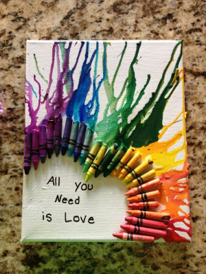 Melted crayon art on canvas with quote.